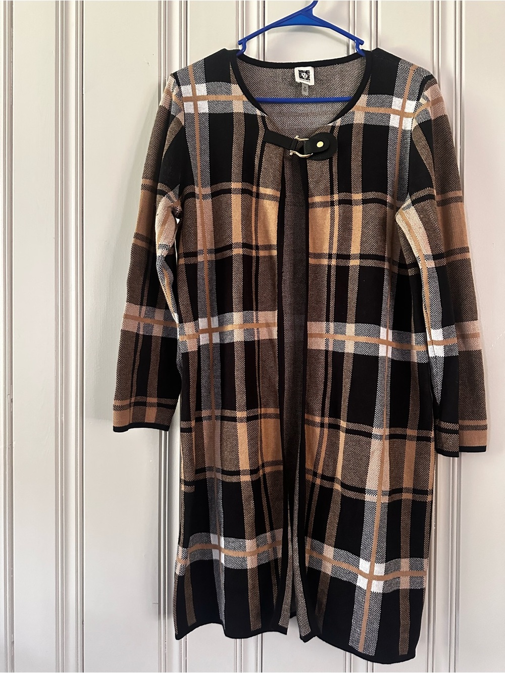 Anne Kline Plaid Long Duster Coat with clasp - Picture 4 of 9